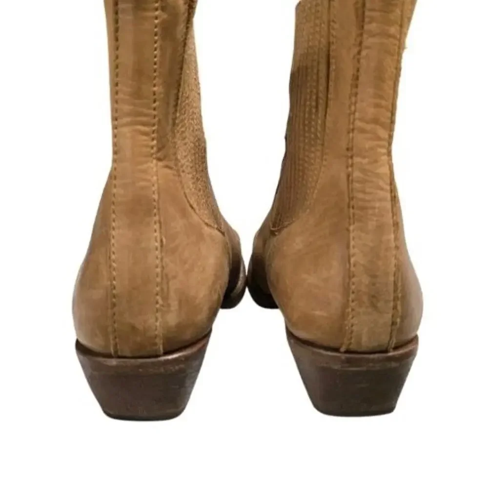 Frye Sacha Chelsea Boots Tan Leather Western Snip Toe Sz 6.5 B Made in Mexico